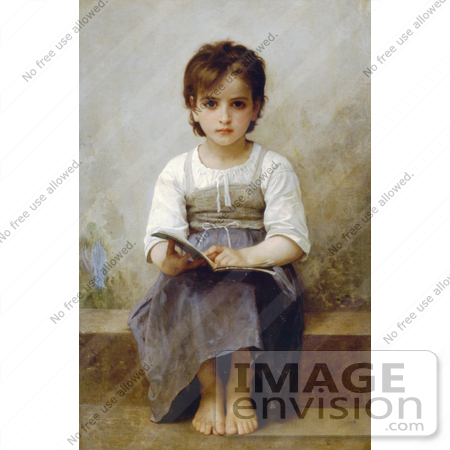 #19284 Photo of a Little Girl With an Open Book, the Difficult Lesson by William-Adolphe Bouguereau by JVPD