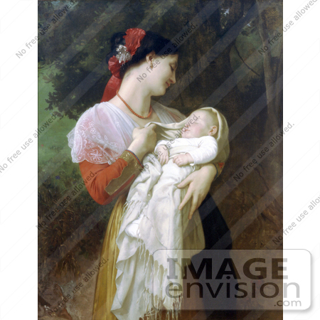 #19286 Photo of a Young Mother Holding Her Baby, Maternal Admiration by William-Adolphe Bouguereau by JVPD