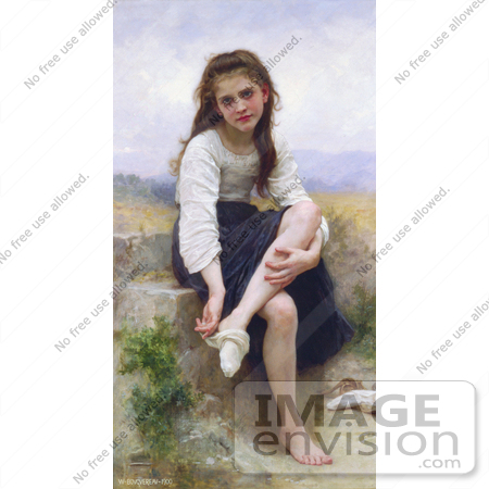 #19293 Photo of a Little Girl Taking Her Socks Off, Before The Bath by William-Adolphe Bouguereau by JVPD