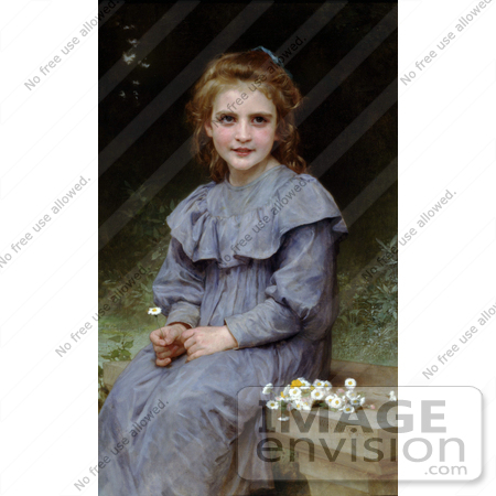 #19304 Photo of a Little Girl Picking Daisy Flowers by William-Adolphe Bouguereau by JVPD