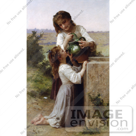 #19308 Photo of a Girl Helping Her Sister Drink Water From a Jar, At the Fountain, by William-Adolphe Bouguereau by JVPD