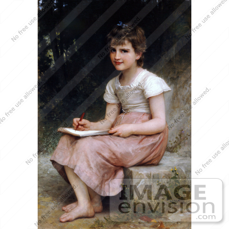 #19312 Photo of a Little Girl Writing in a Journal, A Calling, by William-Adolphe Bouguereau by JVPD