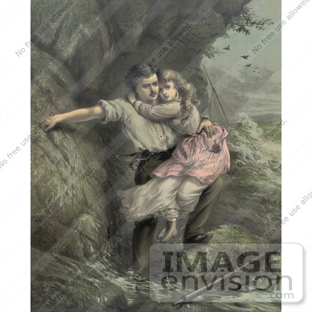 #19332 Photo of a Man Rescuing a Girl, Possibly His Daugher, From a Shipwreck in a Stormy Sea, c 1878 by JVPD
