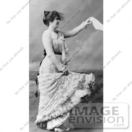 #19334 Photo of a Woman in a Lace Dress, Waving Farewell With a Handkerchief While Standing on a Beach by JVPD