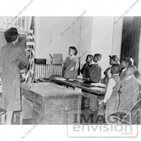 #19337 Photo of Students and Teacher in a Classroom Pledging Allegience to the American Flag by JVPD