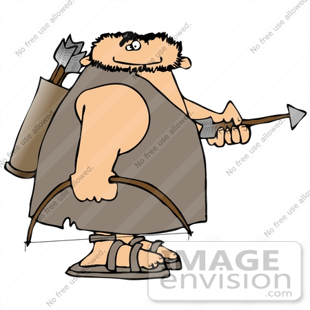 #19350 Caveman With a Bow and Arrows Clipart by DJArt