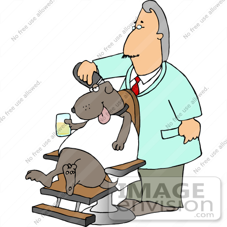 #19373 Doggy Doo, a Dog in a Barber Shop, Getting a Haircut by a Groomer Man Clipart by DJArt