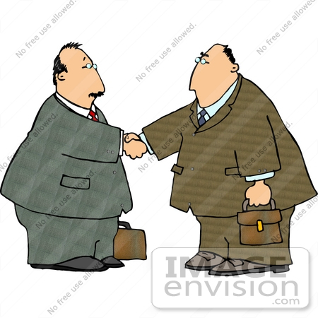 #19383 Two Business Men Shaking Hands Upon Agreement of a Deal Clipart by DJArt