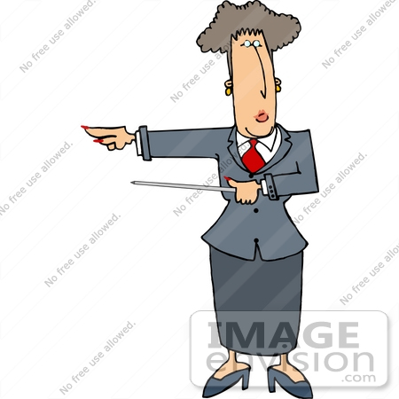 #19384 Business Woman Pointing to the Left With a Pointer Stick Clipart by DJArt