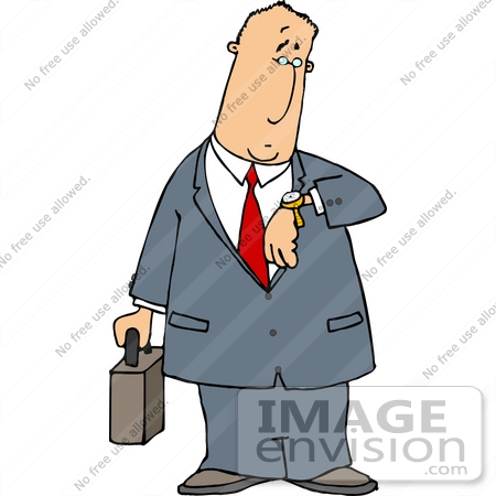 #19385 Business Man Carrying a Briefcase and Checking His Watch For the Time Clipart by DJArt