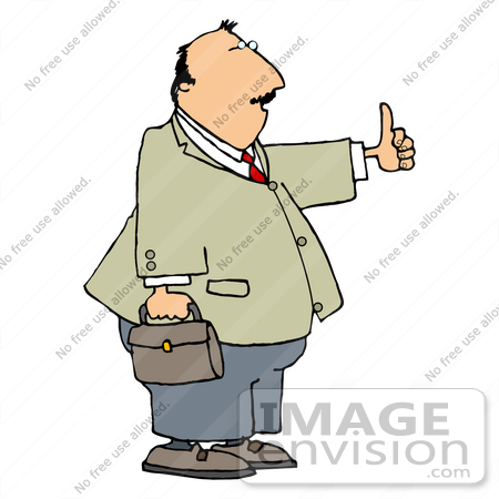 #19386 Business Man Carrying a Briefcase, Giving the Thumbs Up For Approval Clipart by DJArt
