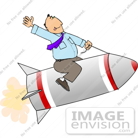 #19387 Business Man Riding a Rocket and Waving While on the Fast Track to Success Clipart by DJArt