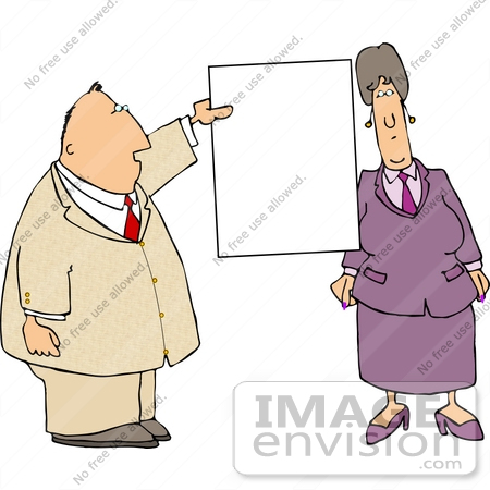 #19388 Business Man and Woman Standing by a Blank Sign Clipart by DJArt