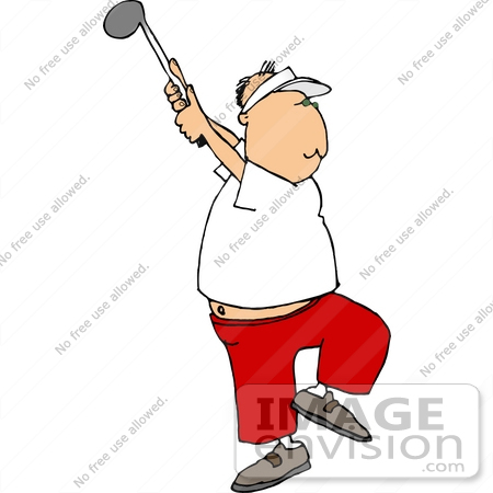 #19397 Man Swinging His Golf Club Really High Behind Him While Golfing Clipart by DJArt