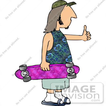 #19401 Skater Dude Holding His Skateboard, Giving a Thumbs Up Clipart by DJArt