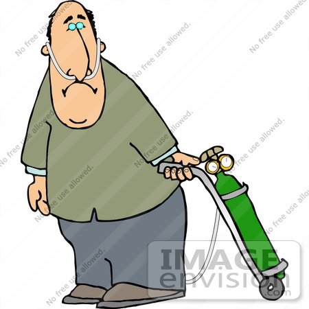 #19405 Man on Oxygen Therapy, Pulling a Tank Behind Him Clipart by DJArt