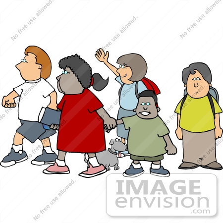 #19410 School Children and a Dog on Their Way to School Clipart by DJArt