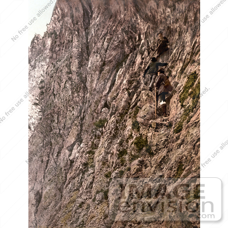 #19417 Photo of Men Climbing a Mountainside, Hollental, Devil’s Bathroom, Lower Austria, Austro-Hungary by JVPD