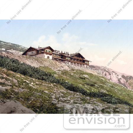 #19437 Photo of a Hotel Building on a Hillside, Hotel Schneeberg, Lower Austria, Austro-Hungary by JVPD
