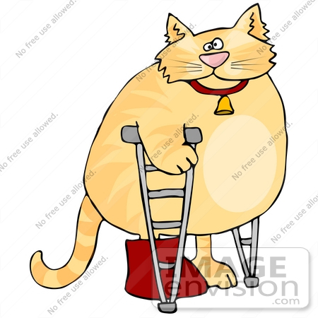 #19443 Orange Ginger Tabby Cat With its Leg in a Cast, Using Crutches Clipart by DJArt