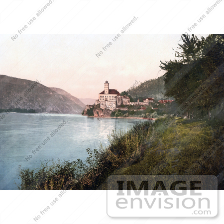 #19465 Stock Photo of a Building on the Waterfront With Towers, Schonbuchel, Schneeberg, Lower Austria, Austro-Hungary by JVPD