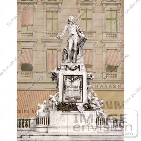 #19477 Stock Photo of the Monument to Wolfgang Amadeus Mozart With Cherubs and Instruments, Vienna, Austria by JVPD