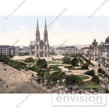 #19478 Stock Photo of the Votivkirche Votive Church and Public Parks on Maximilian Platz in Vienna, Austria by JVPD