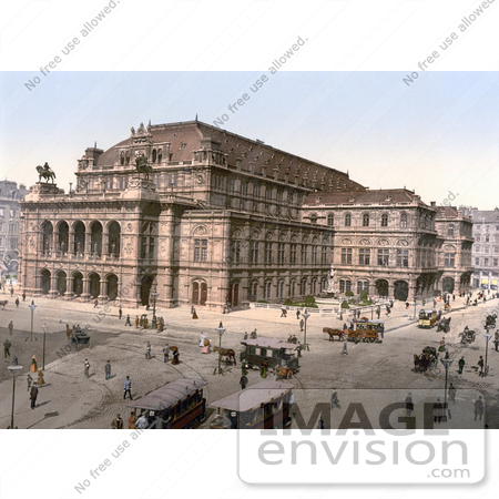 #19499 Photo of Pedestrians, Trams and Carriages by the Opera House in Vienna, Austria by JVPD