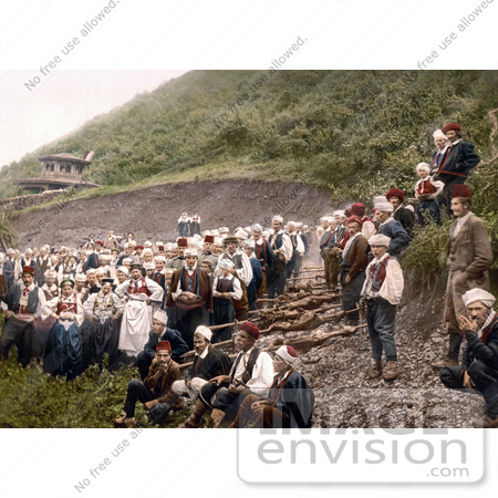 #19516 Photo of a Group of Peasants Gathered and Roasting Meat on Sticks in Bosnia by JVPD