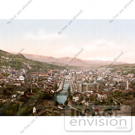 #19544 Photo of a Cityscape of Sarajevo With the Miljacka River Flowing Through the Center, Bosnia by JVPD