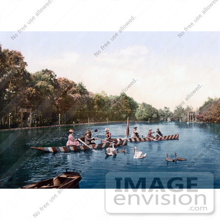 #19549 Photo of People Rowing Boats Near Swans in Karlovy Vary, Carlsbad, Bohemia, Czech Republic by JVPD