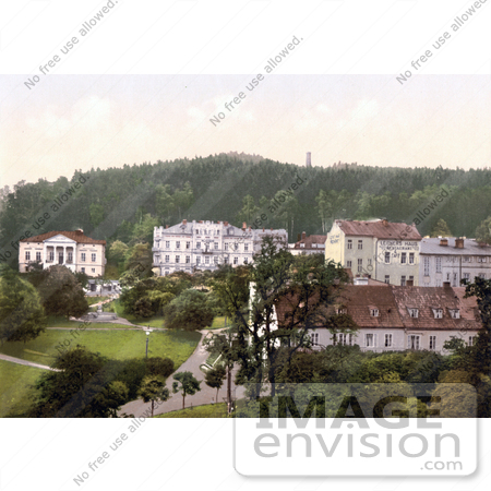 #19552 Photo of Leitner’s Haus Restaurant and Cafe and Other Buildings on Ferdinand’s Street in Marienbad, Carlsbad, Bohemia, Czech Republic by JVPD