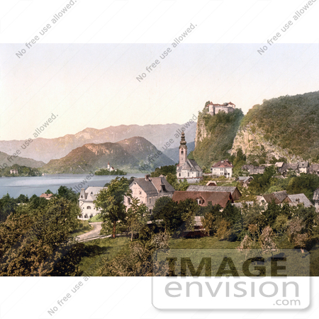#19558 Photo of Veldes and the Bled Castle on Lake Bled, Upper Carniola, Slovenia by JVPD