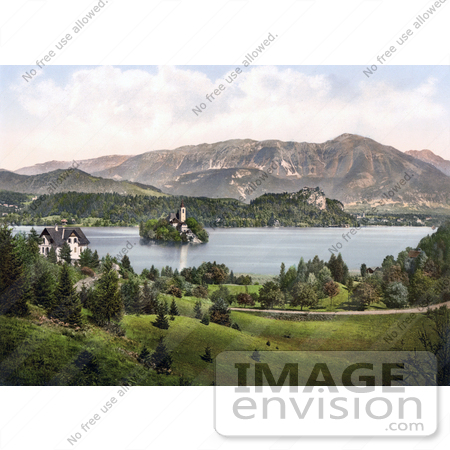 #19571 Photo of a House Overlooking the Island Church on Lake Bled in Upper Carniola, Slovenia by JVPD