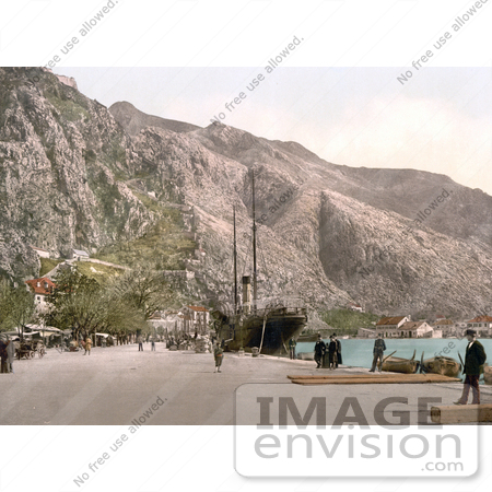 #19582 Photo of People With Boats at the Shore at Settentrione in Kotor, Cattaro, Dalmatia by JVPD