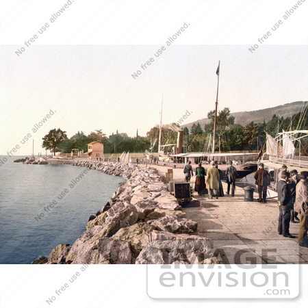 #19589 Photo of People and Luggage by Ships on the Waterfront, Rijeka, Fiume, the Mole, Croatia by JVPD