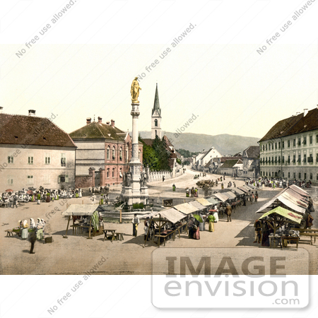 #19597 Photo of the Market and Maria Statue Near the Capital Palace in Zagreb, Agram, Croatia by JVPD