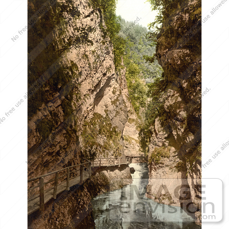#19599 Photo of a Path Along a Cliffside Above a River, Triglav, Rothweinklamm, Carniola, Slovenia by JVPD