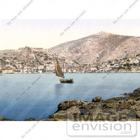 #19608 Photo of a Sailboat Near the Village of Lesina on Lesina Lake, Foggia, Puglia, Dalmatia by JVPD