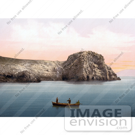 #19609 Photo of Men in a Boat Near the Caves on the Island of Busi, Dalmatia by JVPD