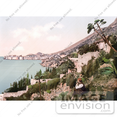 #19617 Photo of a Lone Man Near Dubrovnik, Ragusa on the Adriatic Sea in Croatia by JVPD