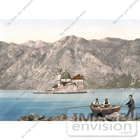 #19639 Photo of People in a Boat Near the Madonna dello Scarpello Island, Perast, Bay of Kotor, Montenegro by JVPD