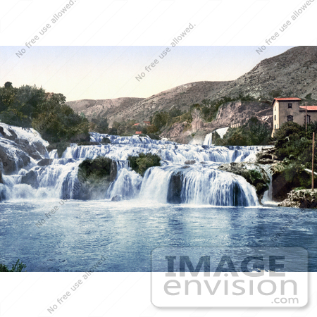 #19651 Photo of Buildings by the Lower Falls of the Krka River in Sibenik, Sebenico, Croatia by JVPD