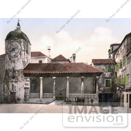 #19684 Photo of People by the Loggia and Clock Tower in Trogir, Tragurium, Tragurion, Trau, Croatia by JVPD