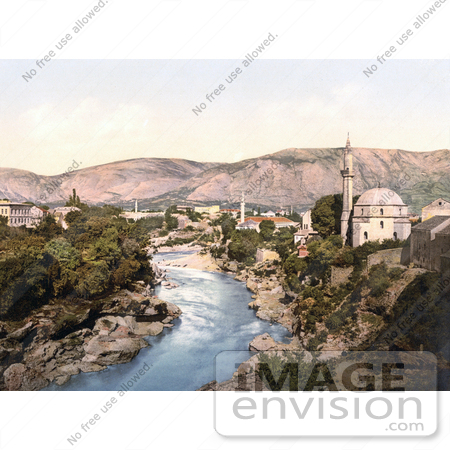 #19711 Photo of Buildings on the Shore of the Neretva River in Mostar, Herzegowina by JVPD