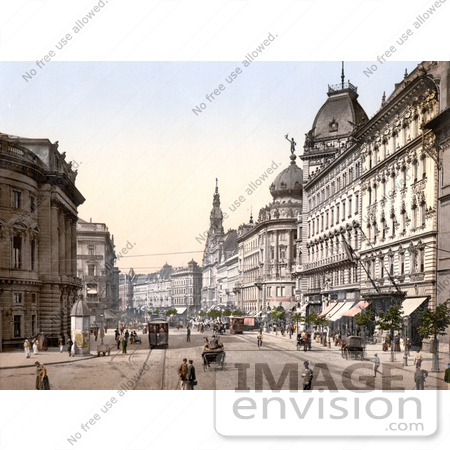 #19721 Photo of Pedestrians, Trams and Carriages on Ring Street in Budapest, Hungary by JVPD