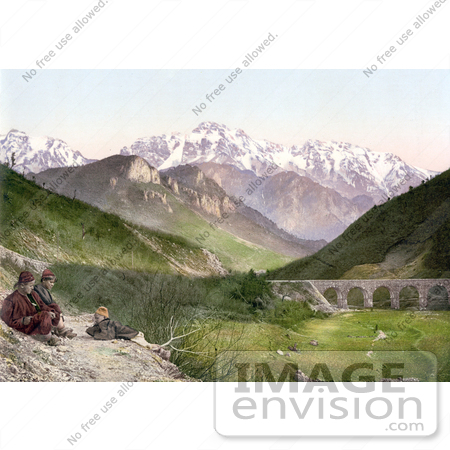 #19732 Photo of Three Boys Near a Bridge and Mountains, Prenjalpe, Between Mostar and Sarajewo, Herzegowina by JVPD