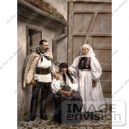 #19739 Photo of a Man and Woman Standing Beside a Seated Elderly Woman in Sibiu, Transylvania, Romania, Hungary by JVPD