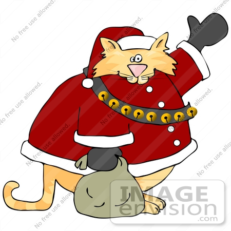 #19748 Chubby Orange Cat Dressed as Santa Clause on Christmas Clipart by DJArt