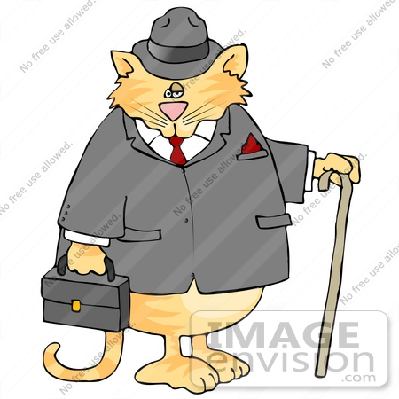 #19752 Orange Cat in a Jacket and Hat, Dressed Like a Gentleman Clipart by DJArt